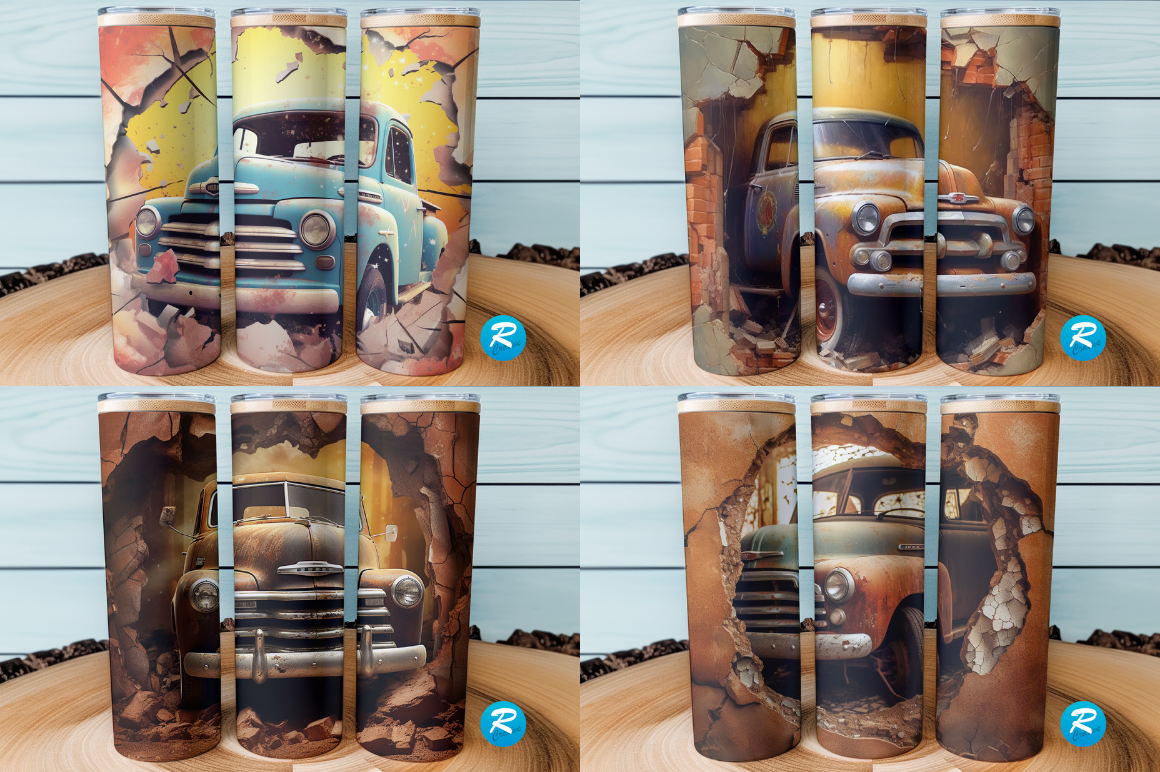3D Old Pickup Cracked Hole Tumbler Bundle