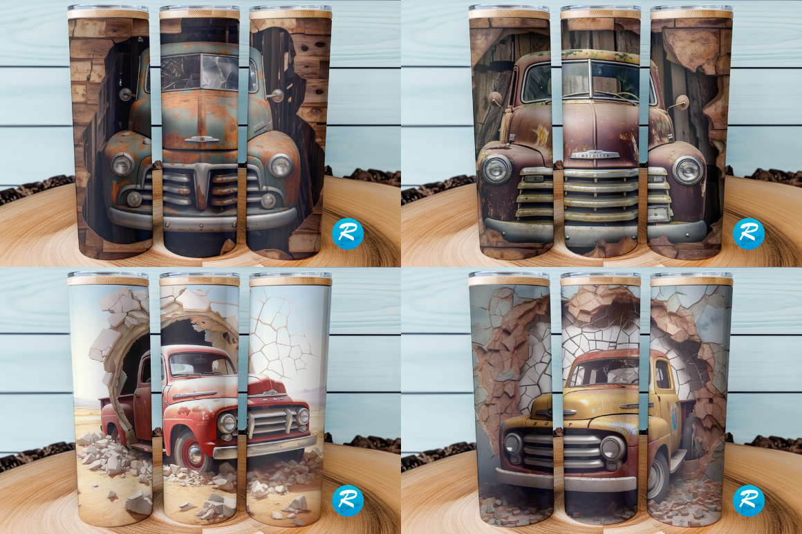 3D Old Pickup Cracked Hole Tumbler Bundle