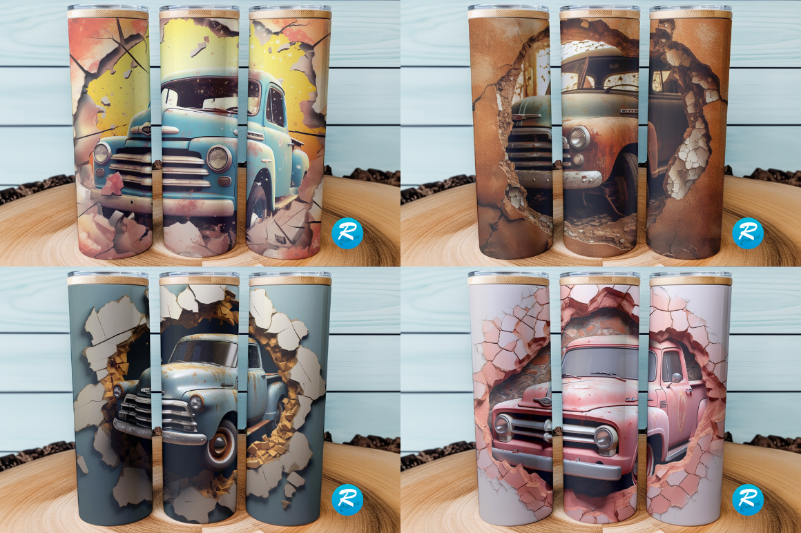 3D Old Pickup Cracked Hole Tumbler Bundle