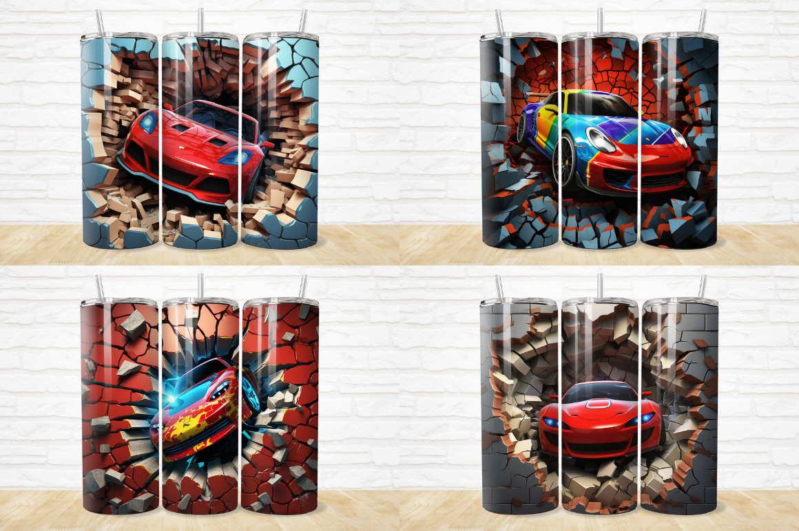 3D Race Car Cracked Hole Tumbler Bundle