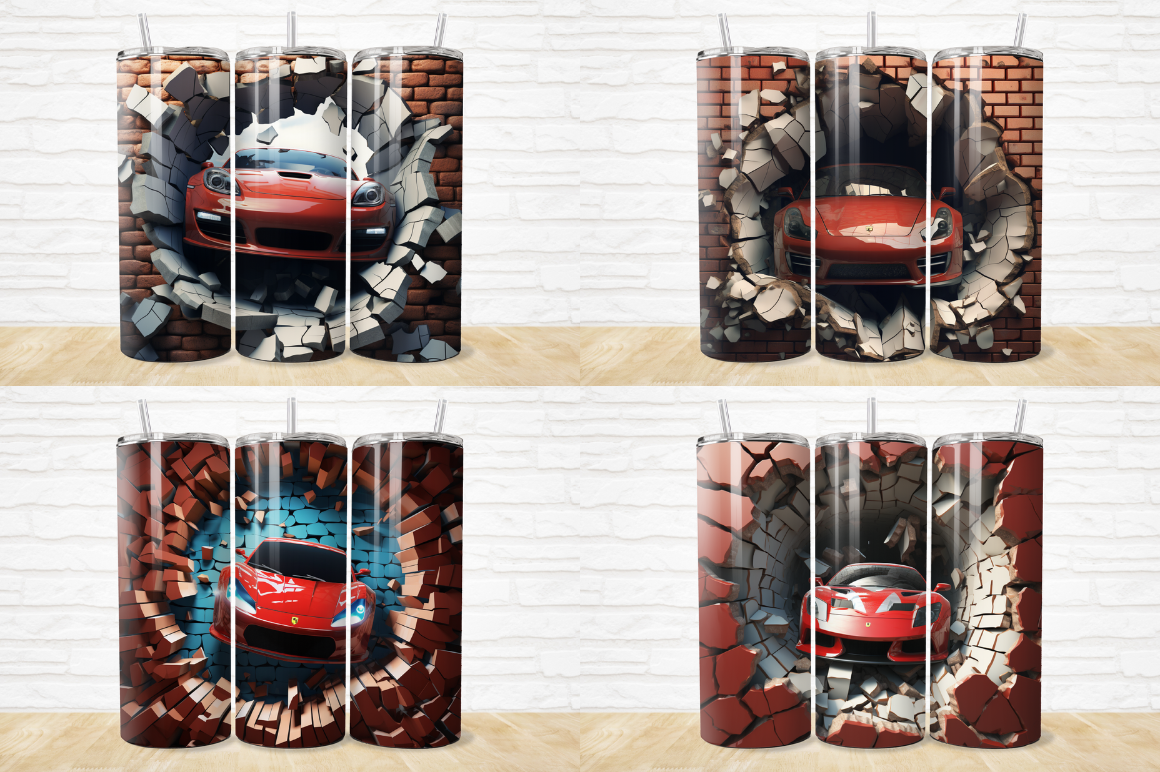 3D Race Car Cracked Hole Tumbler Bundle