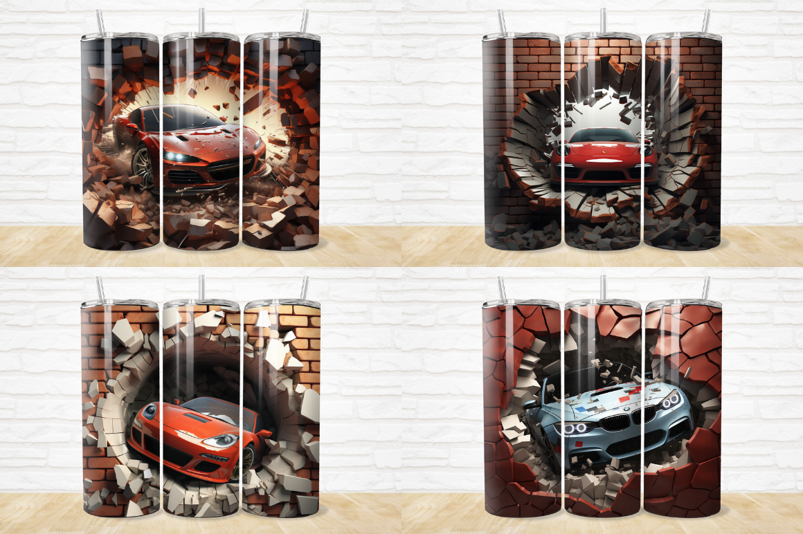 3D Race Car Cracked Hole Tumbler Bundle