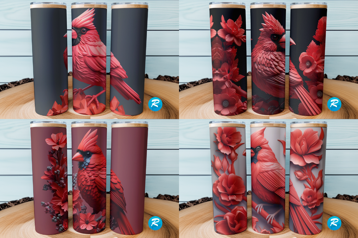 3D Red Cardinal Bird Tumbler Bundle