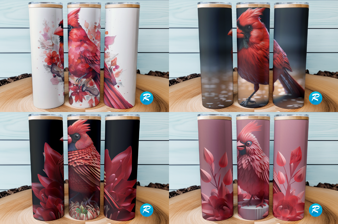 3D Red Cardinal Bird Tumbler Bundle