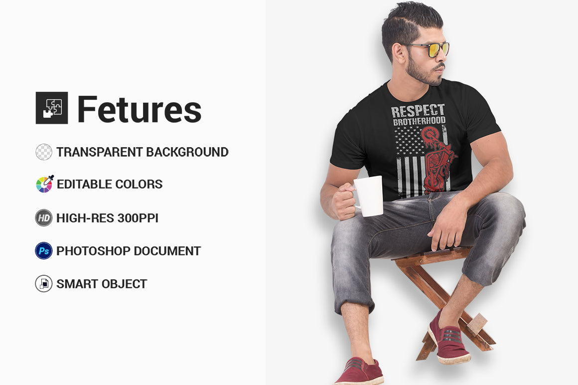 5 Editable Men’s T-Shirt Mock-Up Bundle – Realistic & Stylish Mock-Up Pack