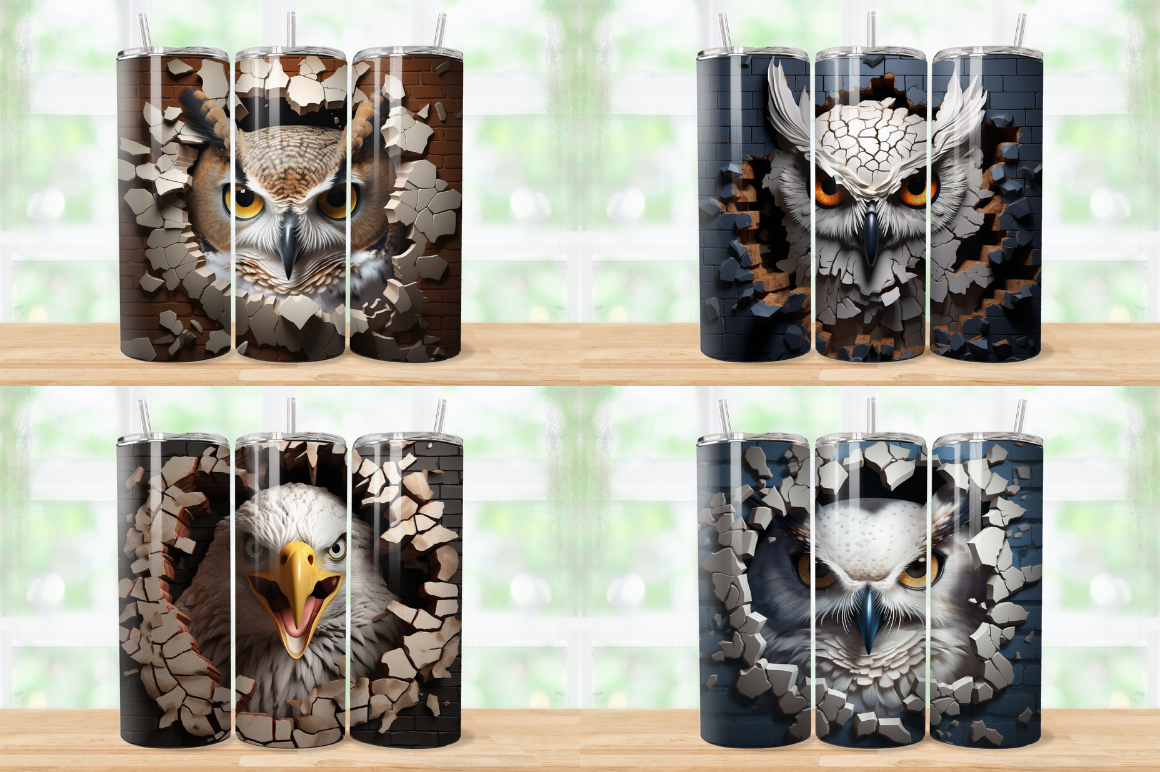 3D Birds Cracked Hole Tumbler Bundle