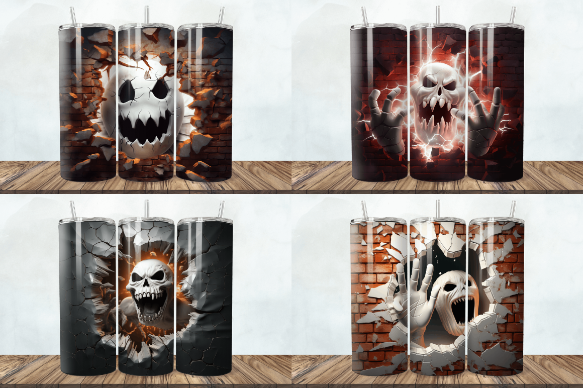 3D Halloween Ghost Cracked Hole Tumbler Bundle