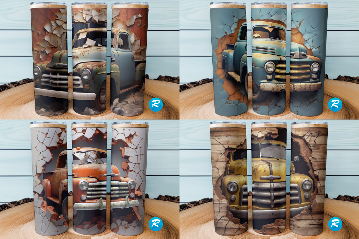 3D Old Pickup Cracked Hole Tumbler Bundle