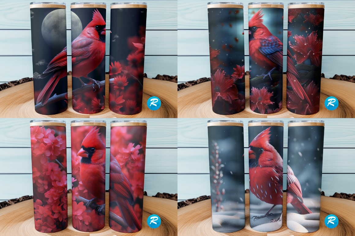 3D Red Cardinal Bird Tumbler Bundle