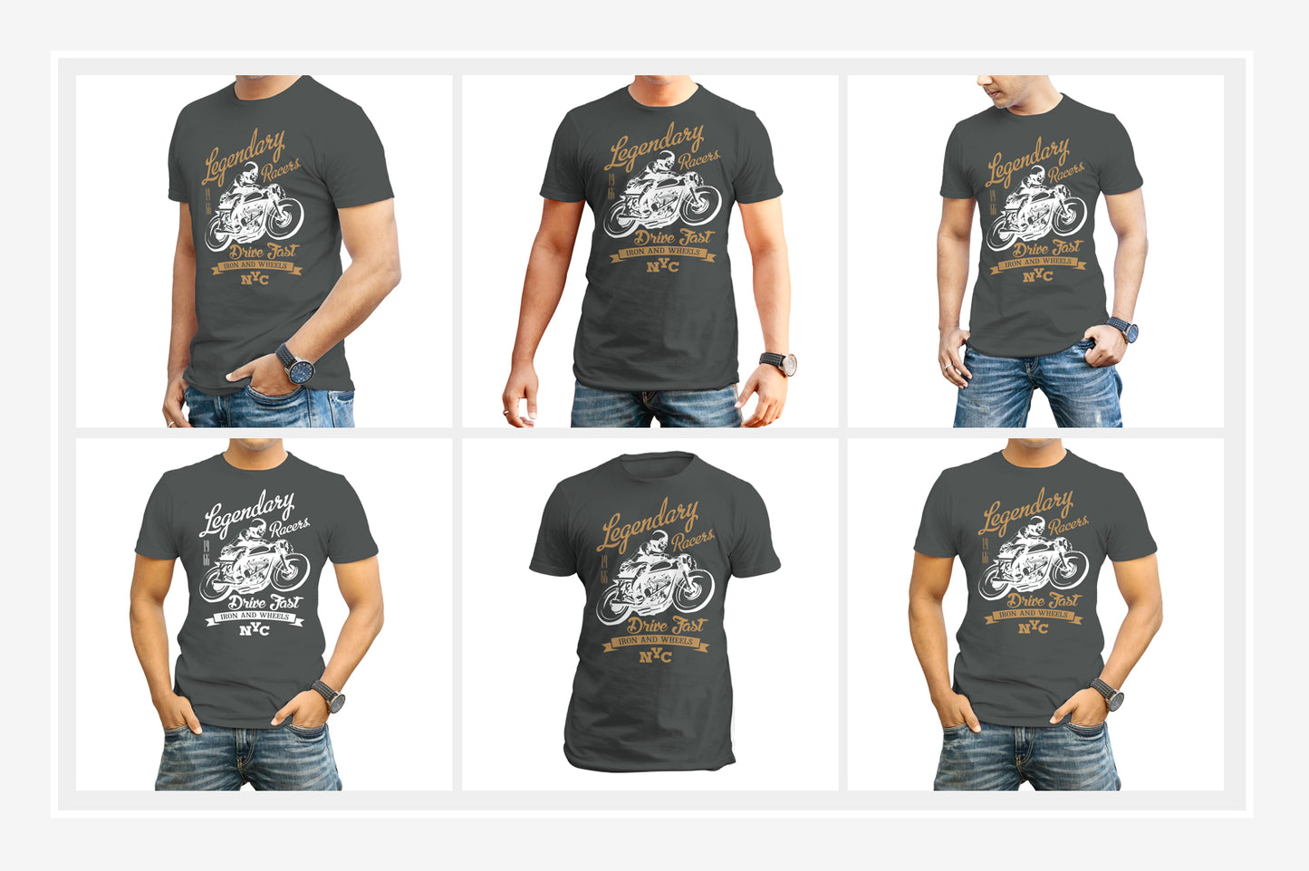 5 Editable Men's Crew Neck T-Shirt Mock-Ups Bundle
