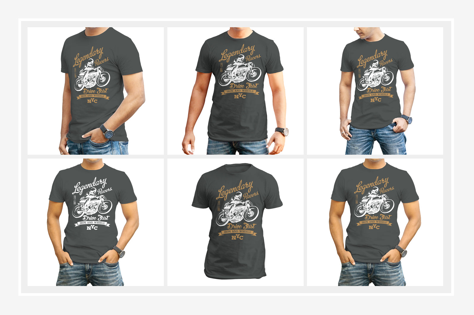 5 Editable Men's Crew Neck T-Shirt Mock-Ups Bundle