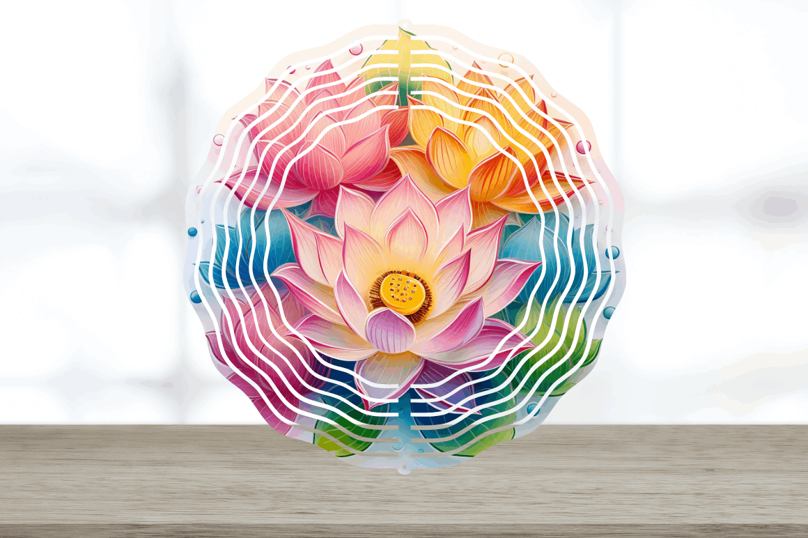 Rainbow Lotus Flowers Wind Spinner Bundle