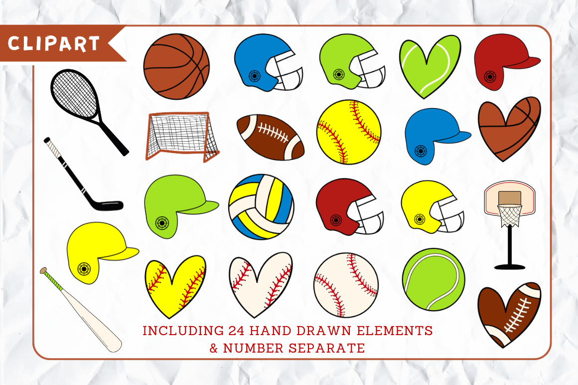 Sports Doodle Alphabet Bundle with Hand Drawn Clipart