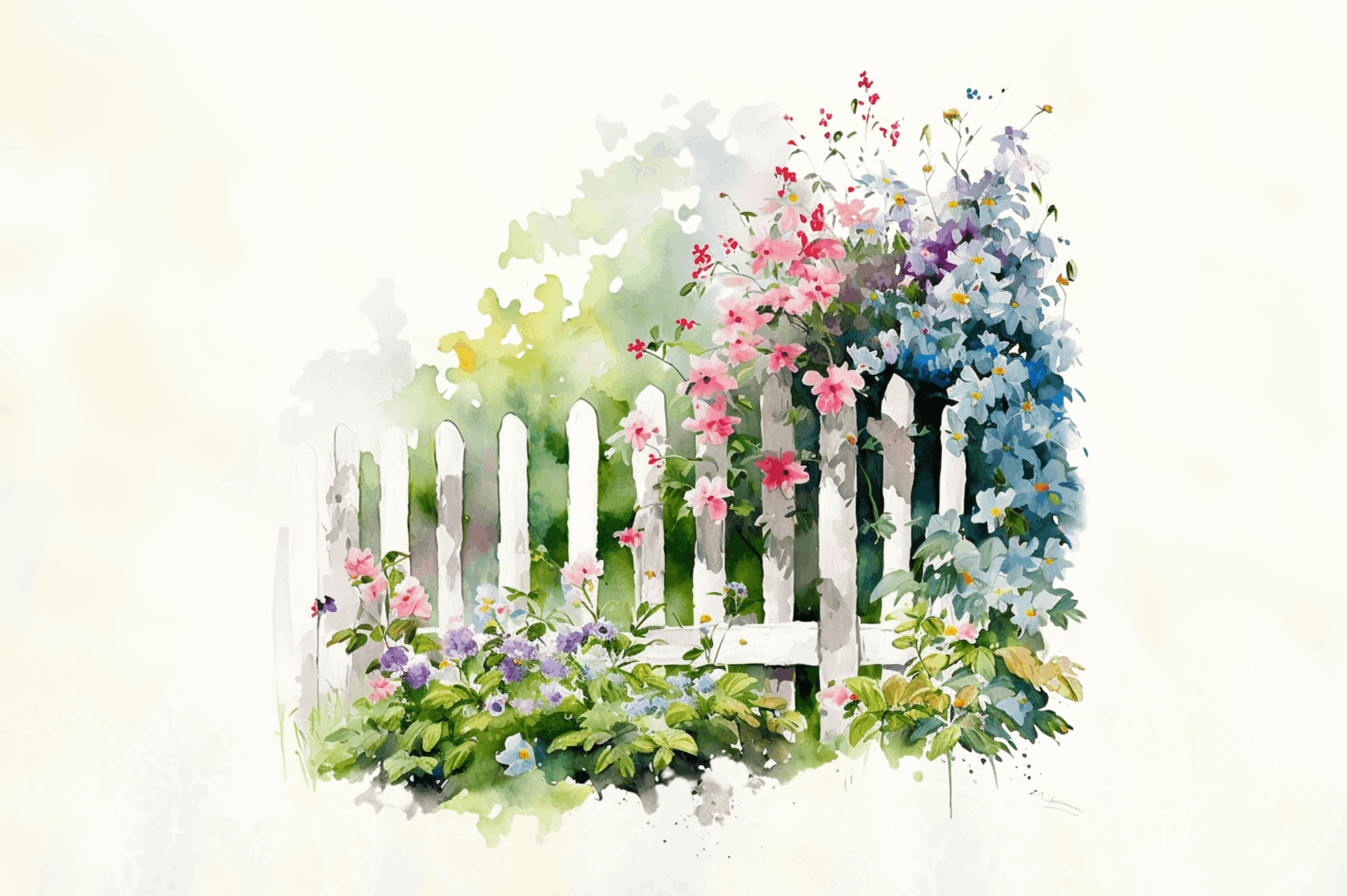 Watercolor Garden floral Fences Clipart Bundle