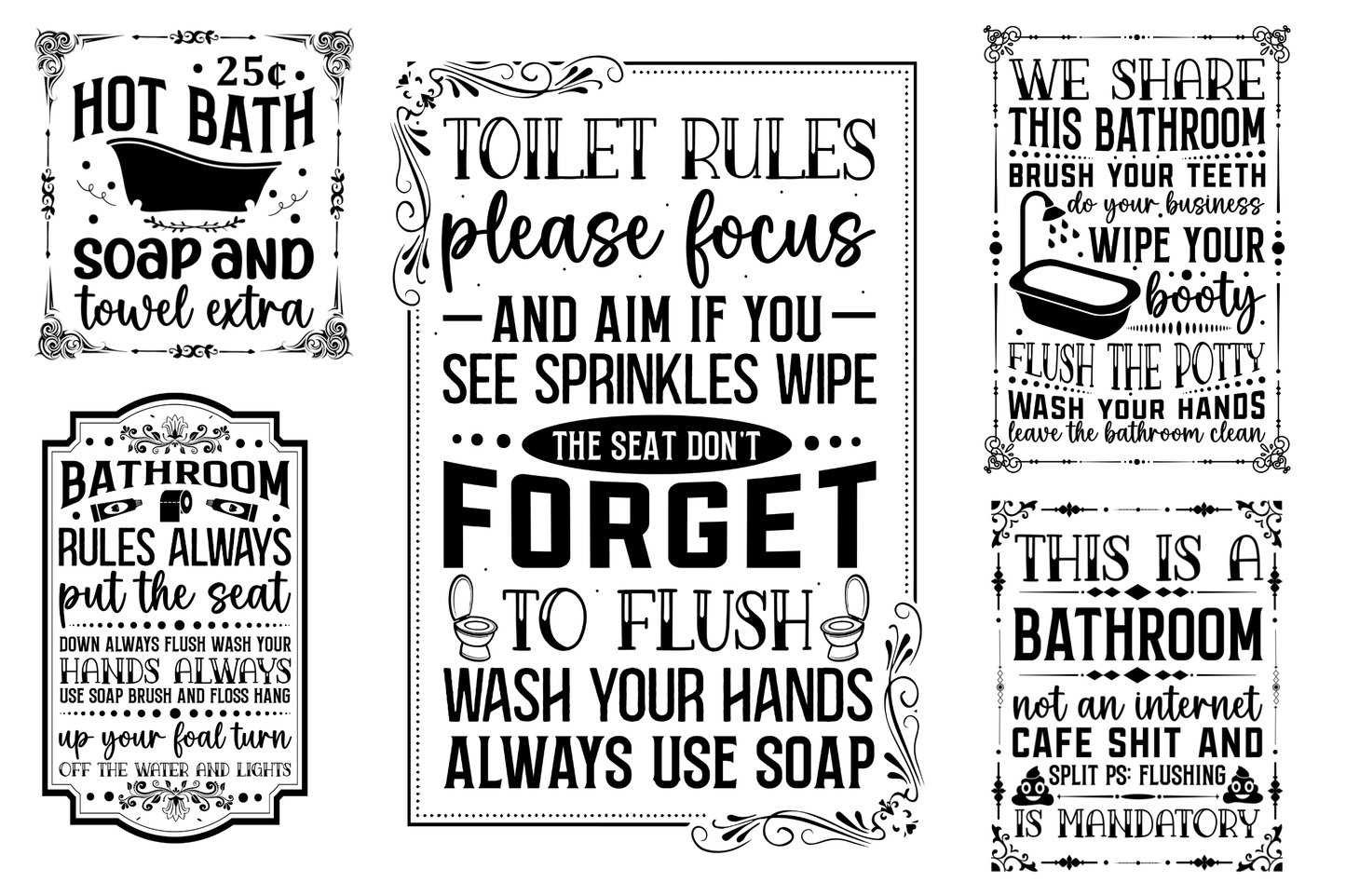 Bathroom Signs SVG Bundle