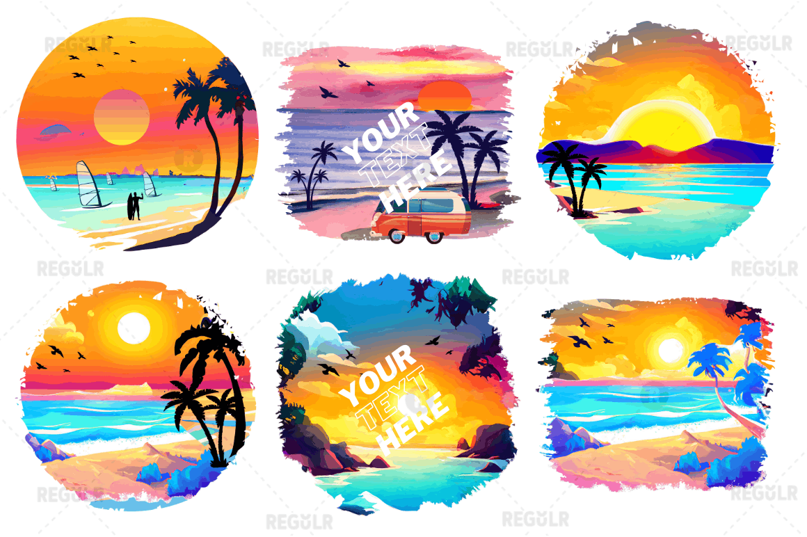 Beach Sunset Watercolor Sublimation Bundle