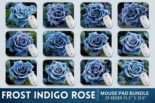 Beautiful Frost Indigo Rose Mouse Pad
