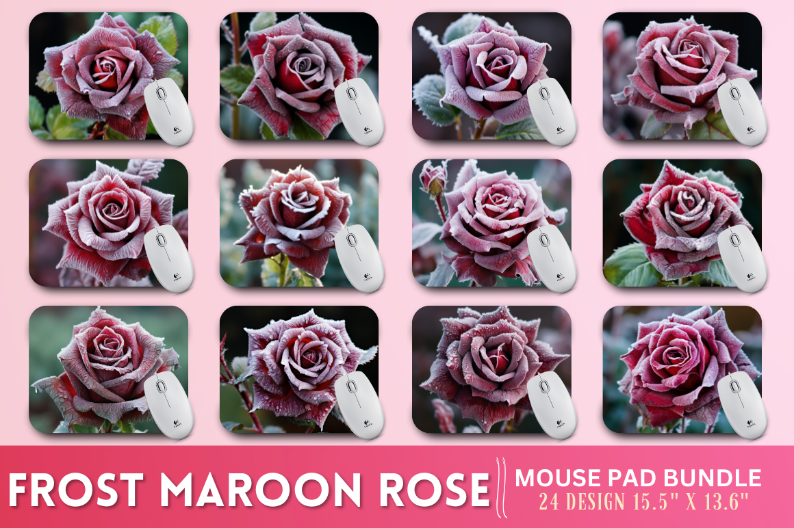 Beautiful Frost Maroon Rose Mouse Pad