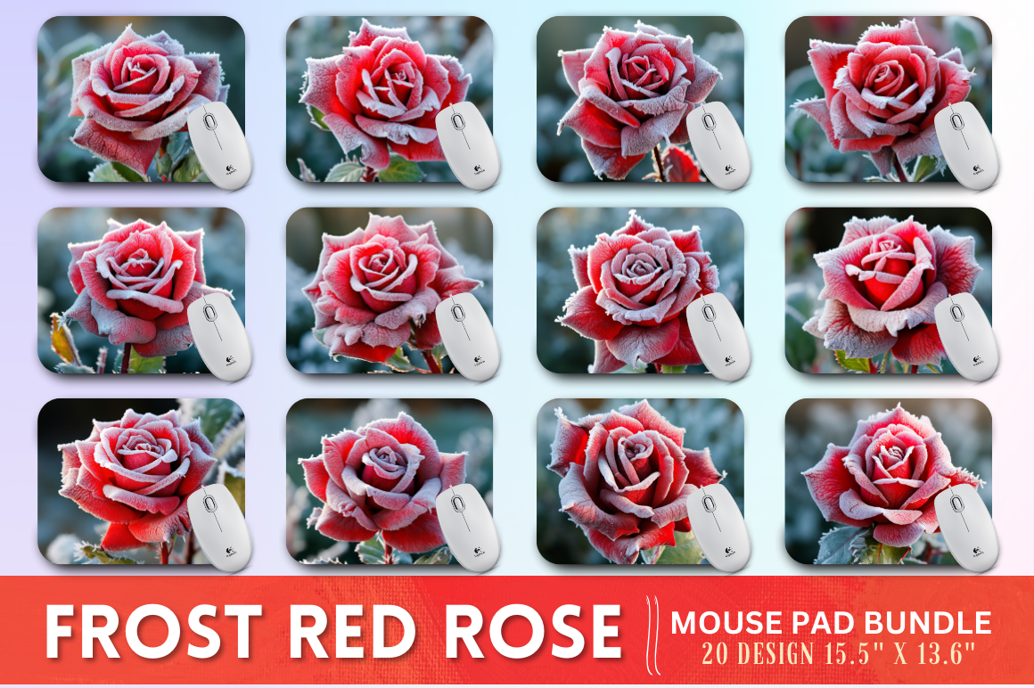 Beautiful Frost Red Rose Mouse Pad