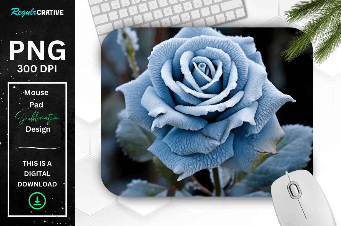 Beautiful Frost Blue Rose Mouse Pad Bundle