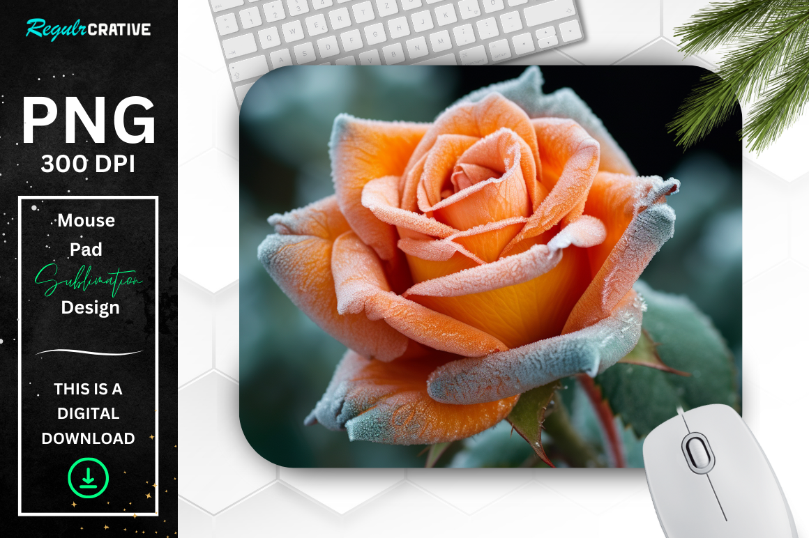 Beautiful Frost Orange Rose Mouse Pad