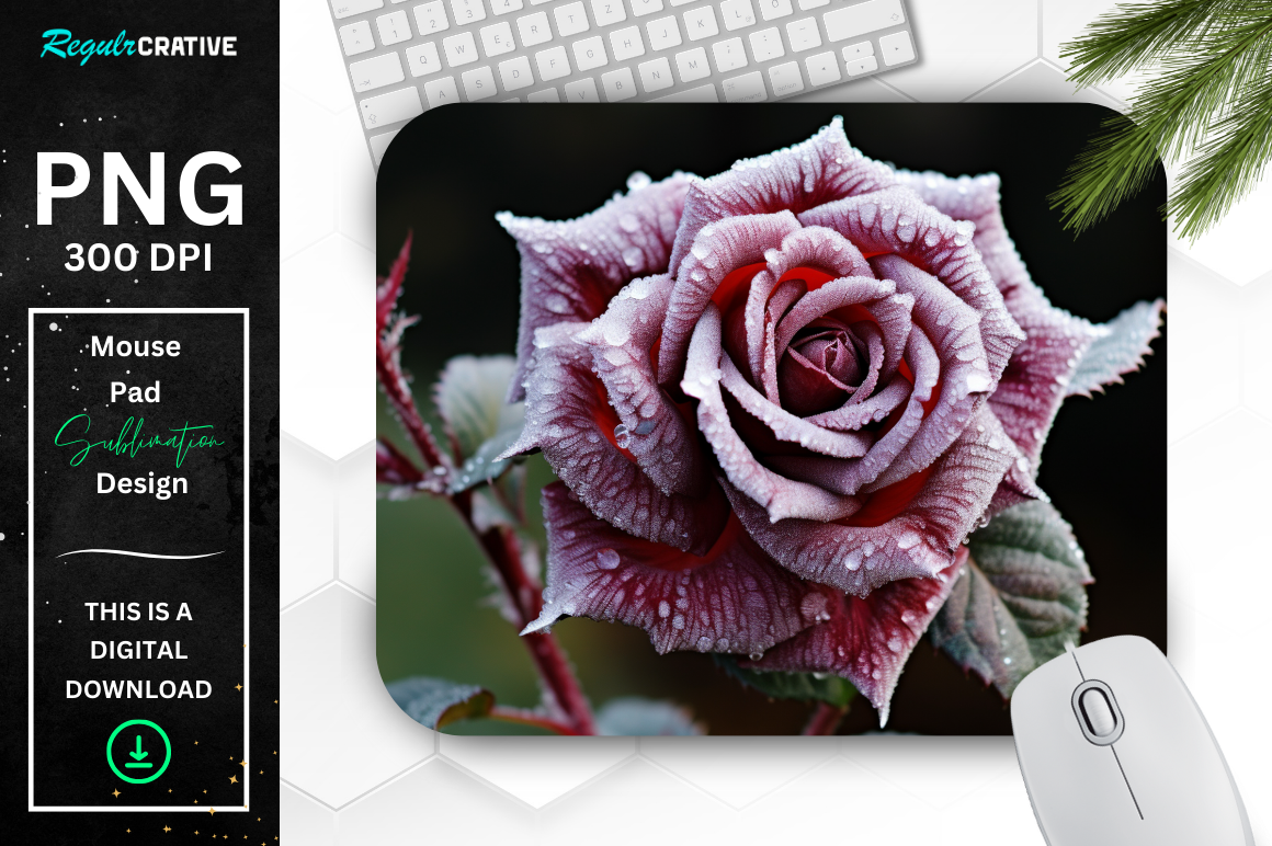 Beautiful Frost Maroon Rose Mouse Pad
