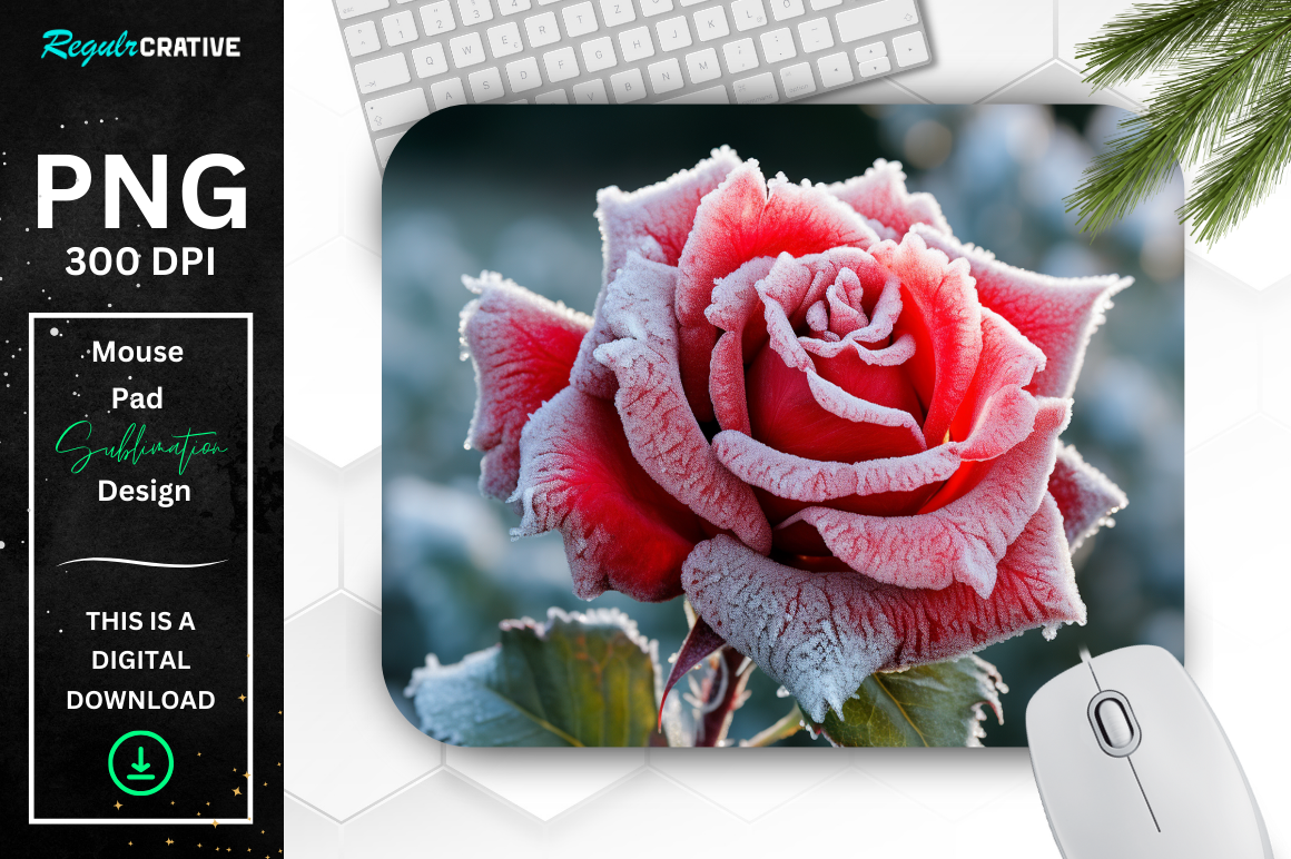 Beautiful Frost Red Rose Mouse Pad