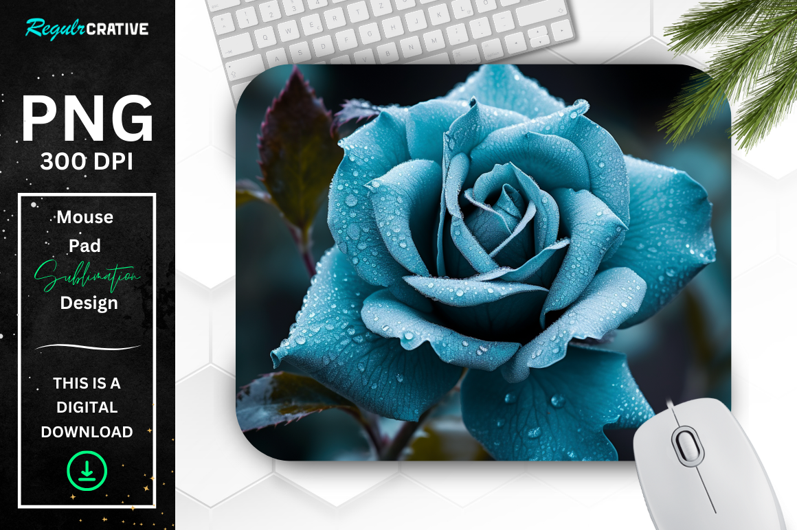 Beautiful Frost Teal Rose Mouse Pad