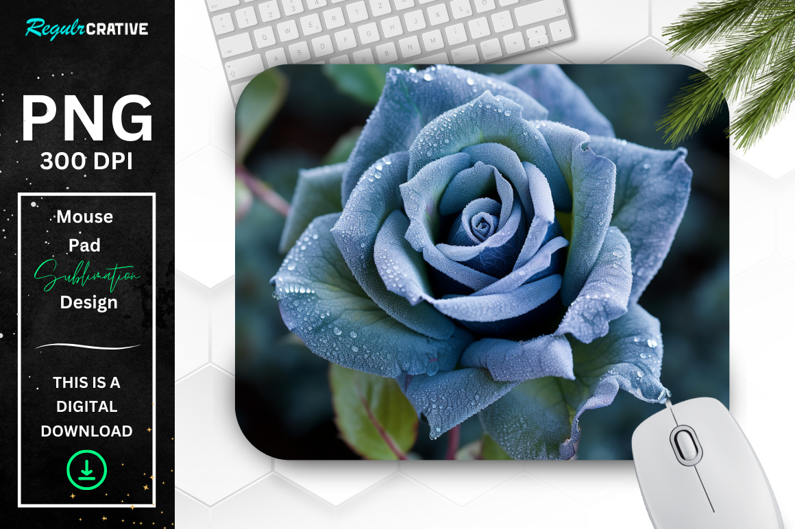 Beautiful Frost Indigo Rose Mouse Pad