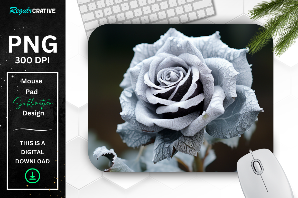 Beautiful Frost Silver Rose Mouse Pad