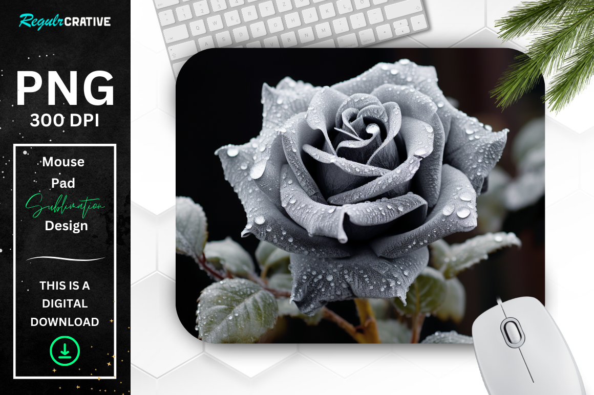 Beautiful Frost Silver Rose Mouse Pad