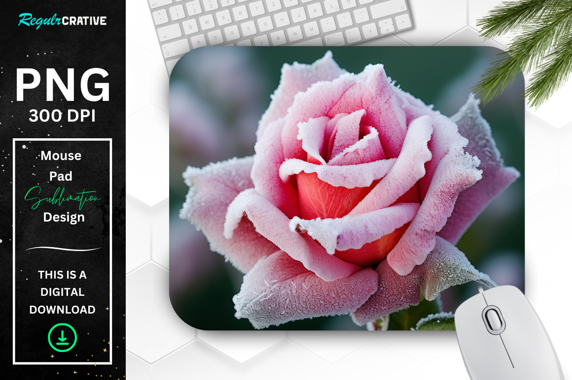 Beautiful Frost Pink Rose Mouse Pad