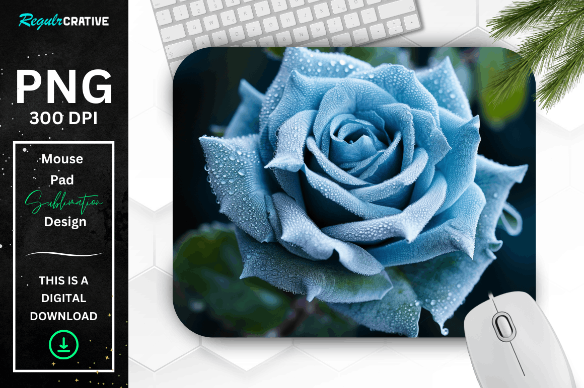 Beautiful Frost Blue Rose Mouse Pad Bundle
