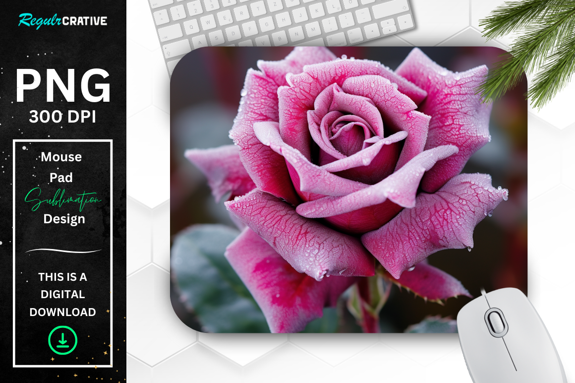 Beautiful Frost Magenta Rose Mouse Pad