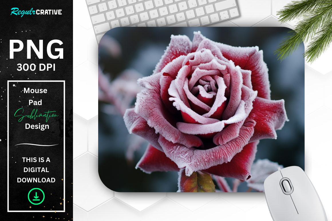 Beautiful Frost Maroon Rose Mouse Pad