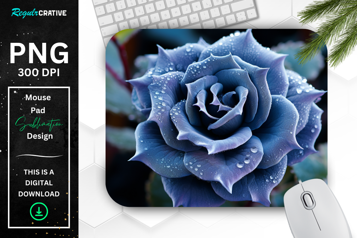 Beautiful Frost Indigo Rose Mouse Pad