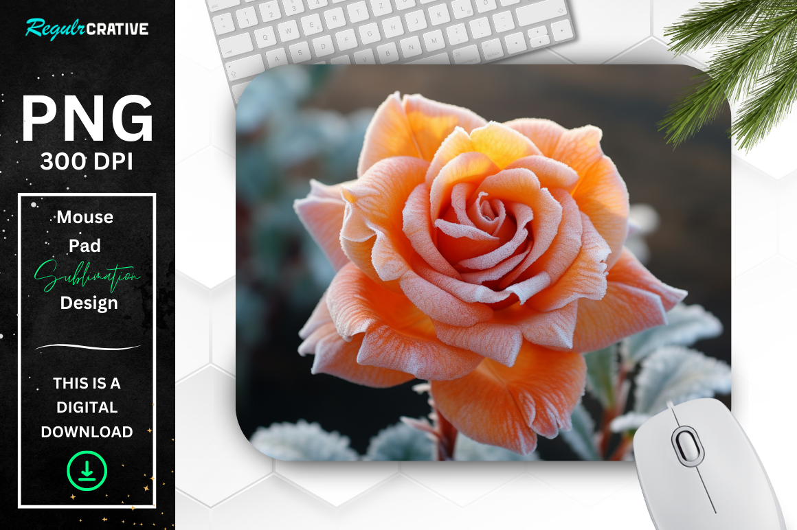Beautiful Frost Orange Rose Mouse Pad
