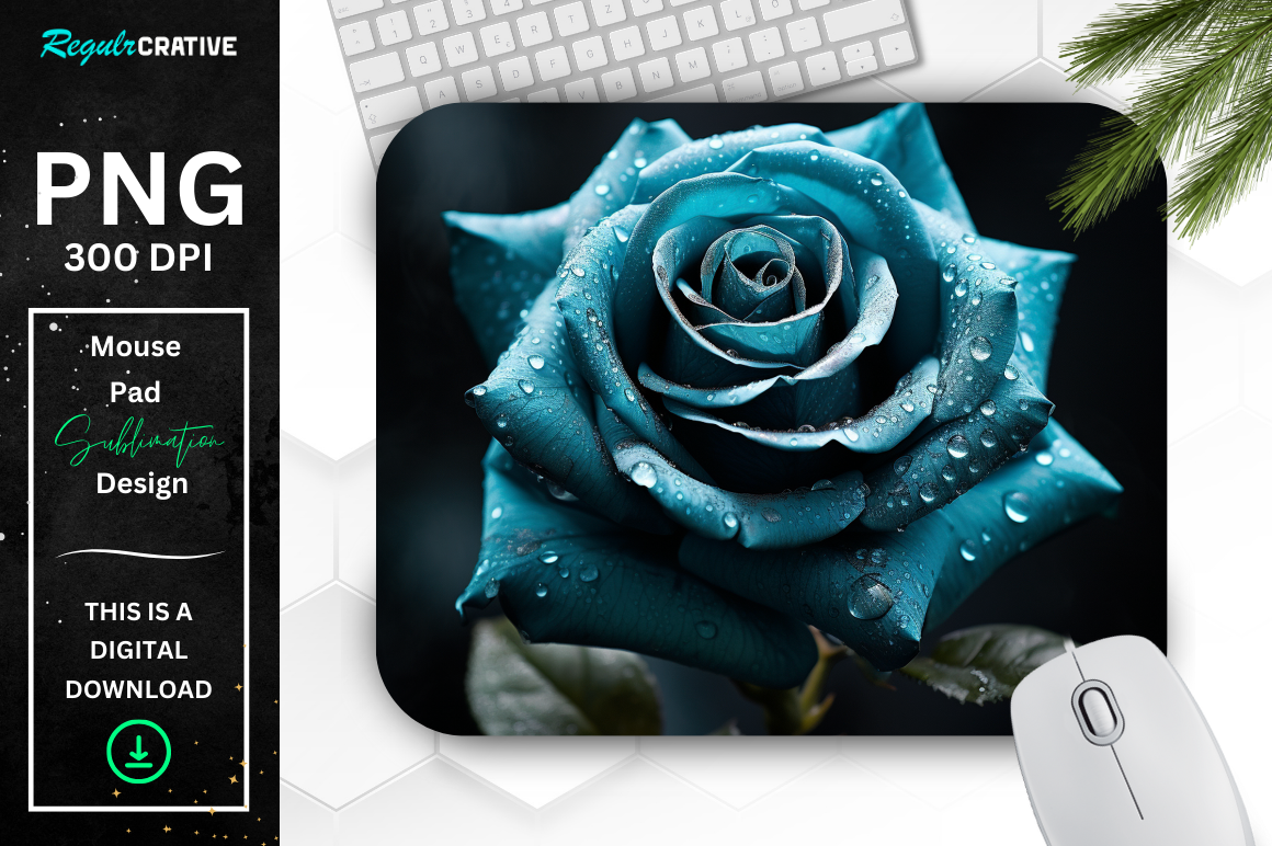 Beautiful Frost Teal Rose Mouse Pad