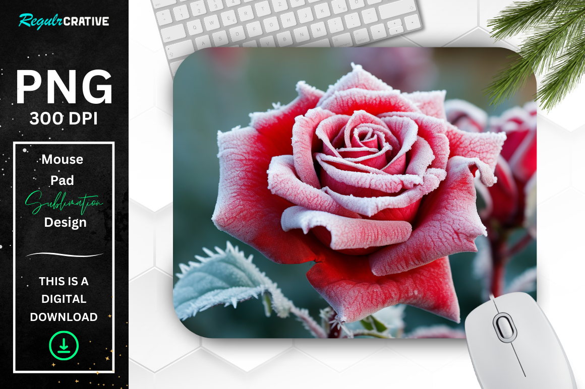 Beautiful Frost Red Rose Mouse Pad
