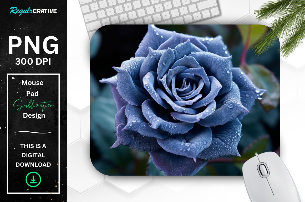 Beautiful Frost Indigo Rose Mouse Pad