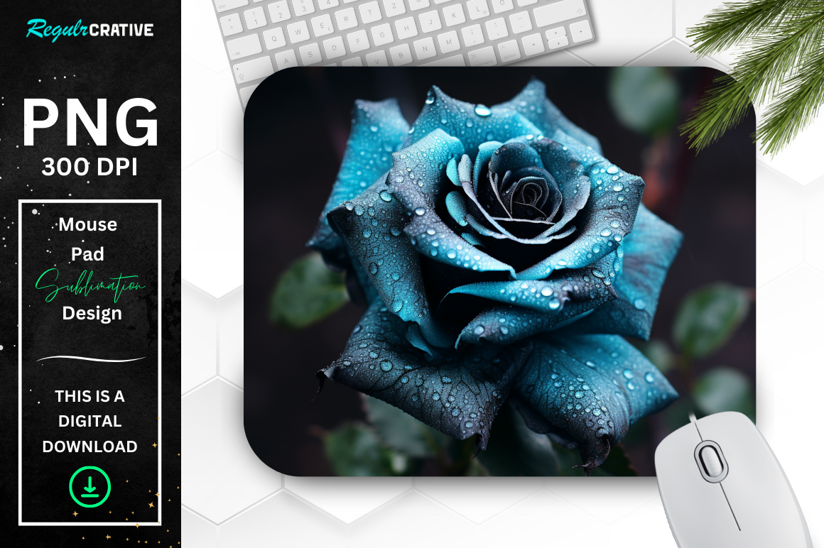 Beautiful Frost Teal Rose Mouse Pad