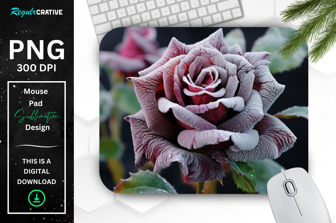 Beautiful Frost Maroon Rose Mouse Pad