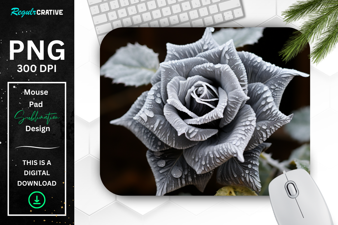 Beautiful Frost Silver Rose Mouse Pad
