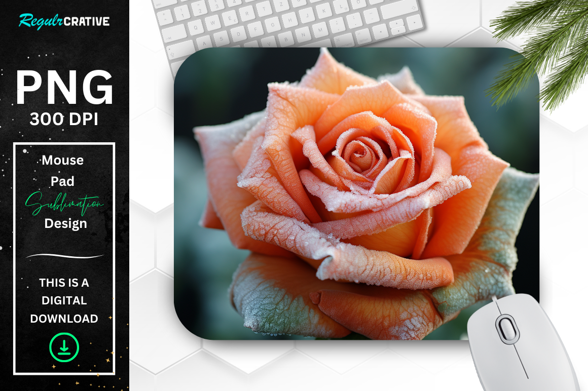 Beautiful Frost Orange Rose Mouse Pad