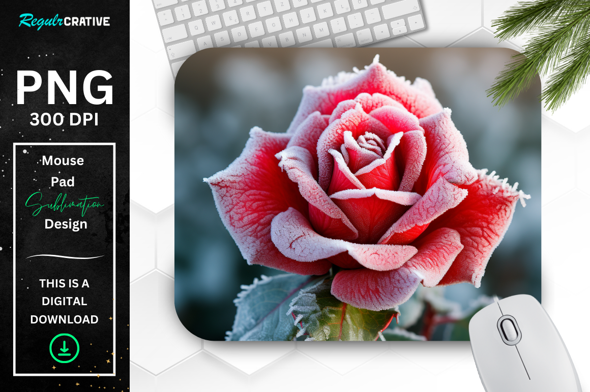 Beautiful Frost Red Rose Mouse Pad