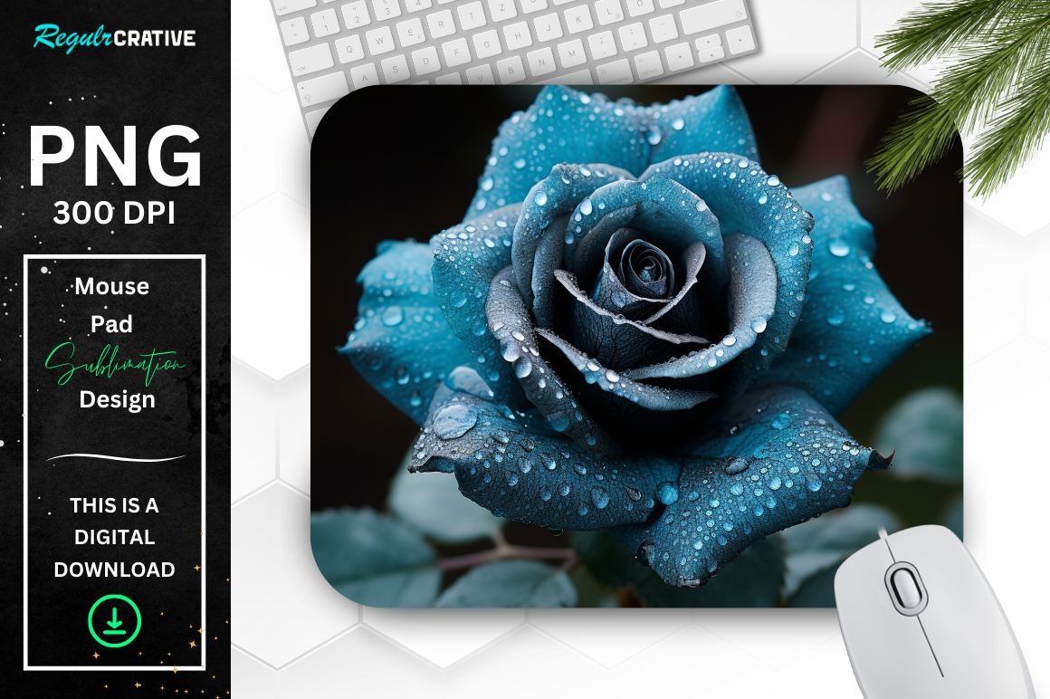 Beautiful Frost Teal Rose Mouse Pad