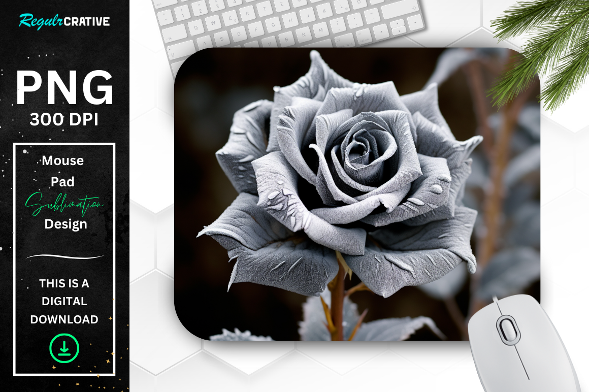 Beautiful Frost Silver Rose Mouse Pad