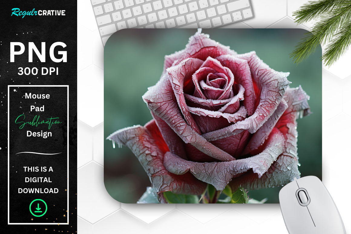 Beautiful Frost Maroon Rose Mouse Pad