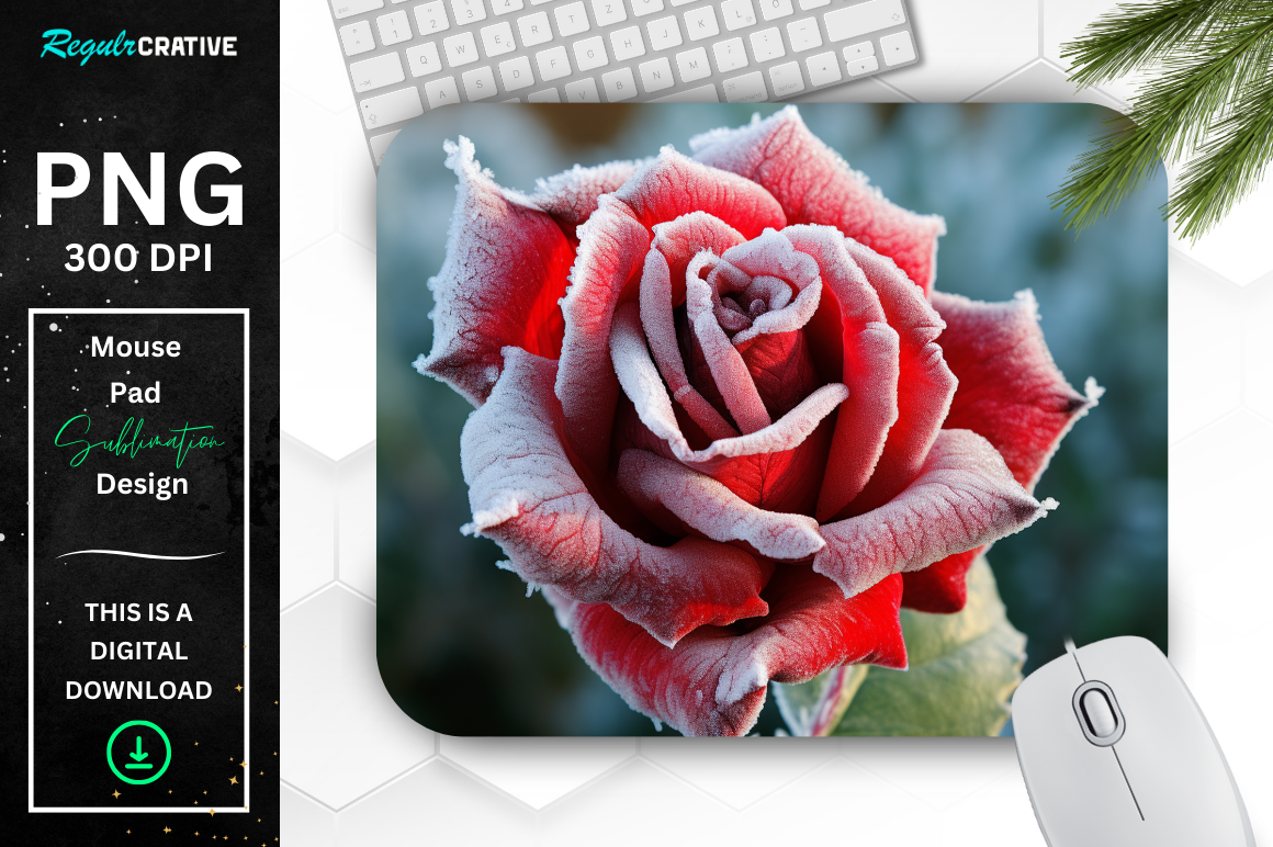 Beautiful Frost Red Rose Mouse Pad