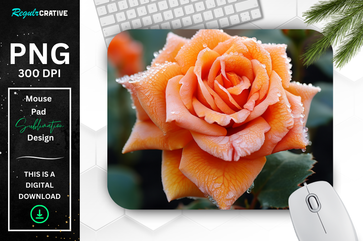 Beautiful Frost Orange Rose Mouse Pad